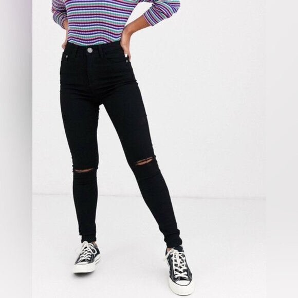 Asos Glamorous Ripped Knee Skinny Jeans Distressed Grey High Rise Waist Small - Picture 2 of 12